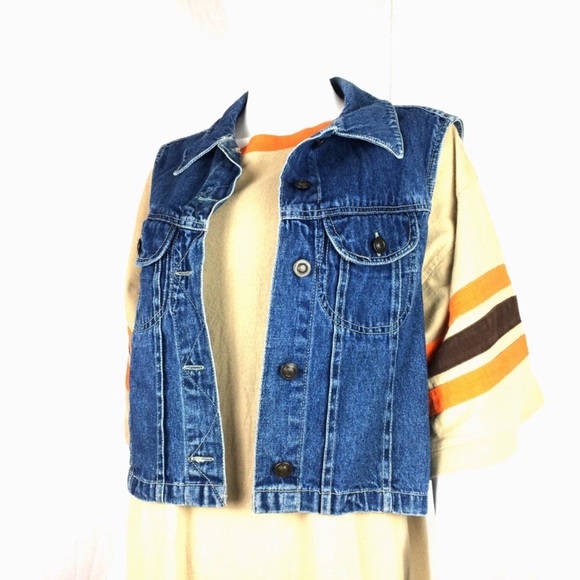 Vintage denim jacket blue jean sleeveless vest Top - Picture 5 of 8
